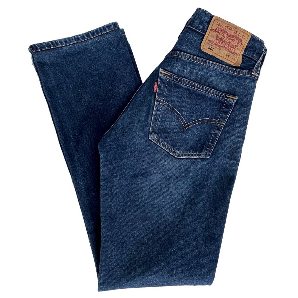VINTAGE LEVIS 501 DARK BLUE WASH RED TAB DENIM JEANS 27 x 32 30